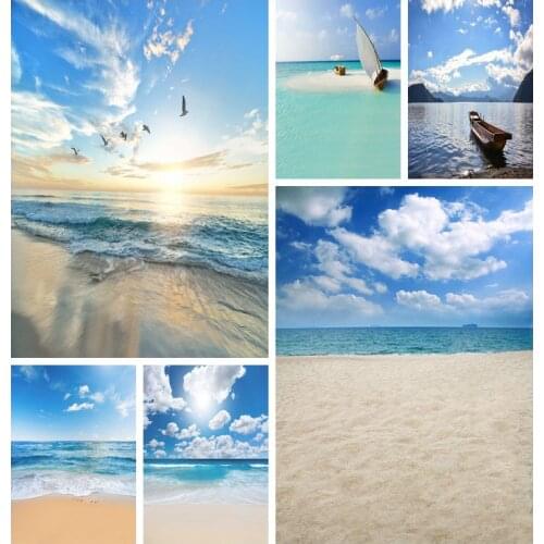 Summer Scenic Landscape Blue Sky Cloud Sunrise Seaside Cloud Sky Beach Trees Mountain Seagull Photo Backdrop Photo Background