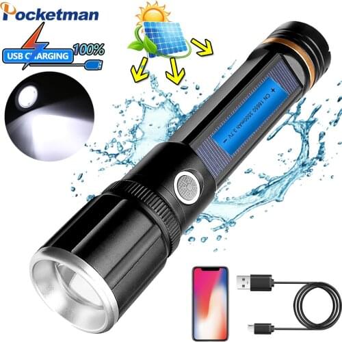 20000LM Solar/USB Charging Flashlight Rechargeable Compass Lantern 18650 Torch For Outdoor Camping Mobile Power Bank Lanterna