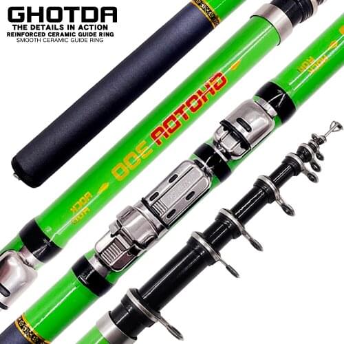 GHOTDA High Carbon Portable Telescopic Rock Fishing Rod Carp Fishing Tackle Green 1.5-3.0M