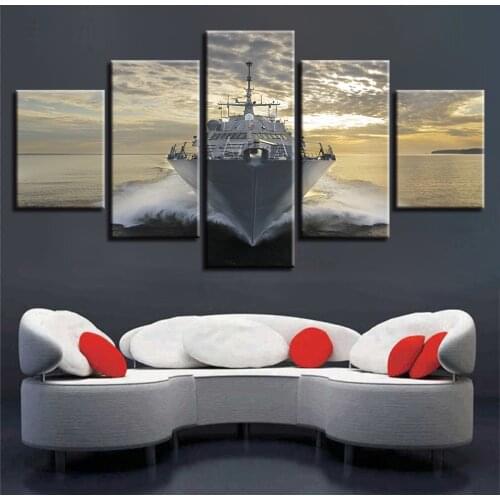 HD Printing Art Decor Wall Painting Framework For Bedroom 5 Pieces Ship Sunset Natural Landscape Canvas Pictures Modular Poster