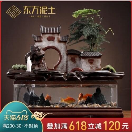 East clay ceramic water fountain furnishing articles new Chinese style office desktop opening gifts