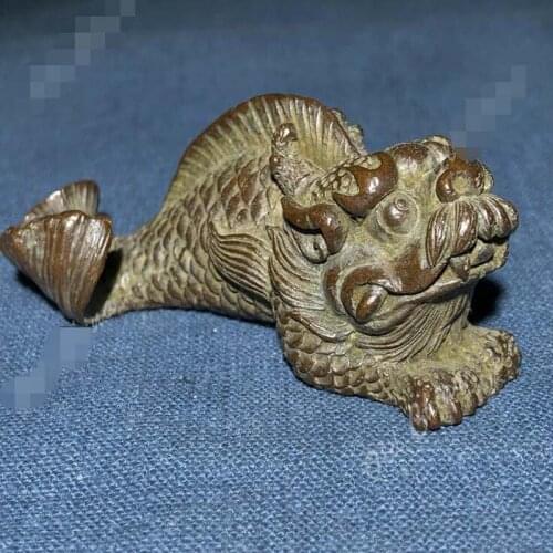 Chinese Collectible Solid Copper Pure Handwork Antique Dragon Fish Old Statue