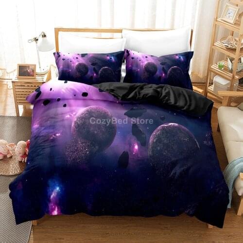 Purple Galaxy Bedding Set Modern 3d Duvet Cover Sets Comforter Bed Linen Twin Queen King Single Size Fashion Luxury Universe