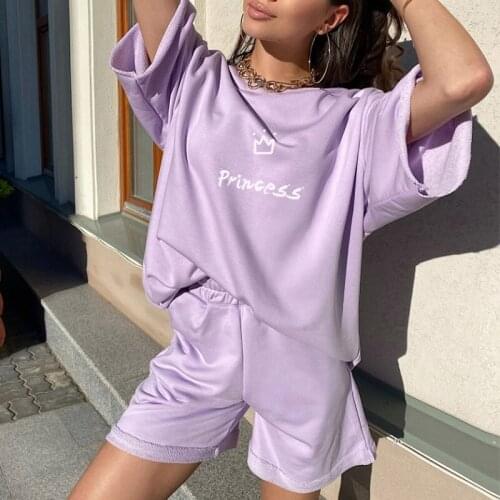 Summer Letter Printed Womens Shorts 2 Pieces Set O-Neck Half Sleeve Casual Female T-shirts Sets Streetwear Fashion Ladies Suits