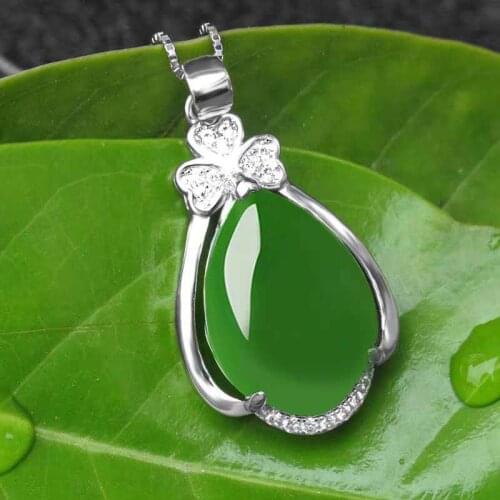 Retro Natural Green Hetian Jade Pendant 925 Silver Necklace Chinese Jadeite Amulet Fashion Charm Jewelry Gifts for Women Her