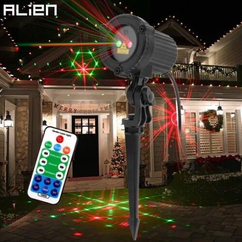 ALIEN Remote Red-green 24 Patterns Outdoor Laser Projector Christmas Party Garden Wall Tree House Waterproof Decoration Lighting