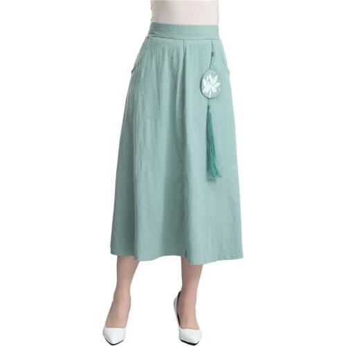 Shanghai Story Chinese Style Linen Skirt Green Chinese Traditional Clothing