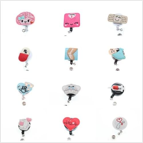 Fashion 12 Mix Styles Nurse ID Felt Retractable Badge Holder Reel Nursing Accessories