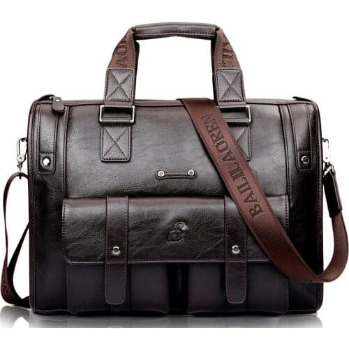 Men Leather Black Briefcase Business Handbag Messenger Bags Male Vintage Shoulder Bag Mens Large Laptop Travel Bags Hot Selling