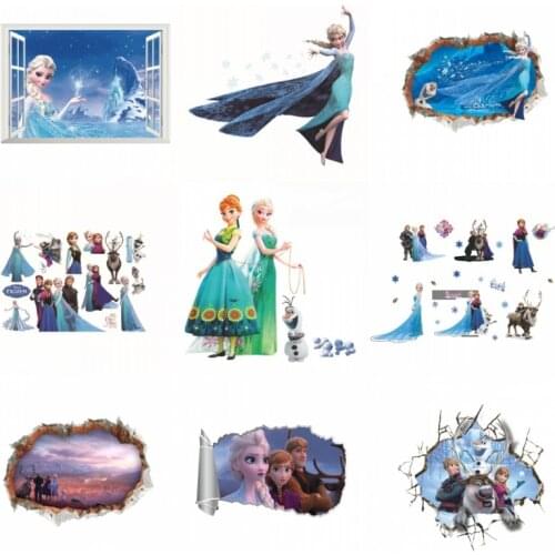 Disney Cartoon Frozen Wall Stickers For Kid Girl Bedroom Accessories Home Decor Elsa Anna Wall Decals PVC Mural Art DIY Posters