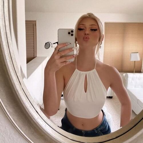 Solid color halterneck slim halter camisole Women Casual Halter Top White Backless Solid Color Sexy Crop Top for Summer