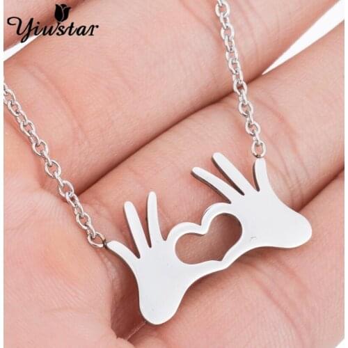 Krea Pop Stainless Steel Pendant Necklaces for Women Love Heart Gesture Christmas Gifts Chains Necklace Jewelry Halloween Party