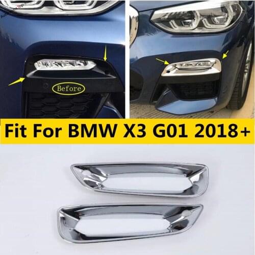 Yimaautotrims Front Fog Lights Foglight Lamp Cover Trim 2 Pcs / Set Fit For BMW X3 G01 2018 2019 2020 ABS Chrome Exterior Kit