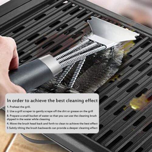 Portable BBQ Grill Cleaning Brush With Stainless Steel Bristles Outdoor BBQ Accessories Tools Multifunctional BBQ Cleaner Brush