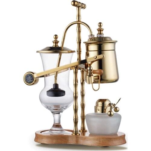 Luxury 5-Cup Balance Syphon Coffee Maker, Elegant Retro-Style Design, Wooden Base, T-Handle, Easy to Clean Siphon Machine