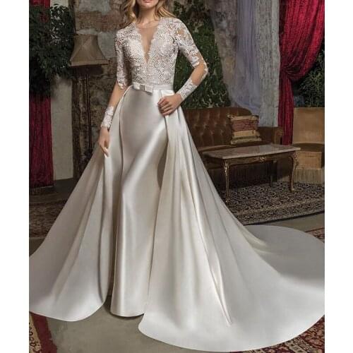 Ivory Detachable Satin Skirt Overskirt Bow Elastic Waistband Floor Length Wedding Skirt Long Train Tailing Detachable Skirt