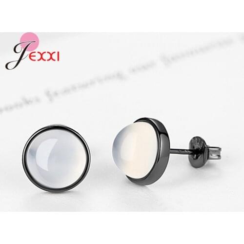 Minimalist Stud Earrings for Women Men Ear Decoration Fine 925 Sterling Silver with Moonstone Black Gun Coated Pendientes