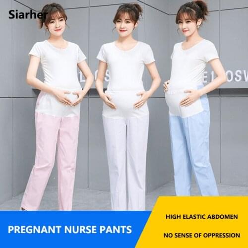 Medical Pregnant Nurse Adjustable pants white summer winter nurse pants pink blue elastic waist nurse doctor work pants