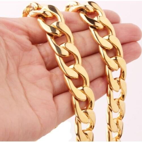 Granny Chic 13/15/19mm Stainless Steel Necklace Men Gold Color Stainless Steel Chain Necklace Link Chain Men Jewelry