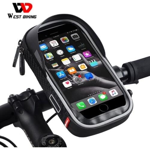WEST BIKING Waterproof Bicycle Bag 360 ° Rotation Mobile Phone Mount 6.0 inch Phone Bracket Bag MTB Bike Handlebar Phone Support