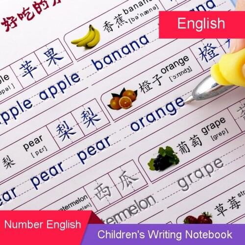 Reusable English&Numbers Copybook Handwriting Groove Training Notebook Word Educational Toys For Children Kids Games Auto Fades