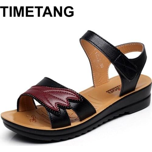 TIMETANG summer new Mother fashion sandals Female soft bottom leisure comfortable ladies sandals Women flat sandals Plus Size