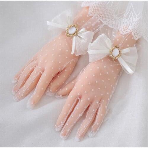 Lolita Lace Bride Gloves Cosplay Flower Wedding Gloves Tea Party Lolita Gorgeous Elegant Girl Summer Lace Bow Hand Cuff B1779