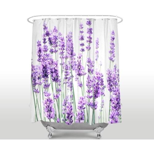 New Arrival Waterproof Lavender Shower Curtain with Hooks Polyester Fabric Flower Pattern Bathroom Curtains for Home Decor