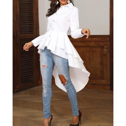 Women Elegant Layered Flounced Dip Hem Asymmetrical Blouse