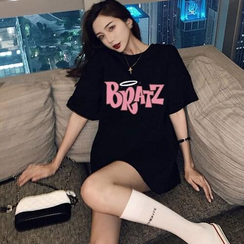 T-shirt women aesthetic Bratz letter t shirt women casual Black tops fashion short sleeve Summer gothic female T-shirt kawaii