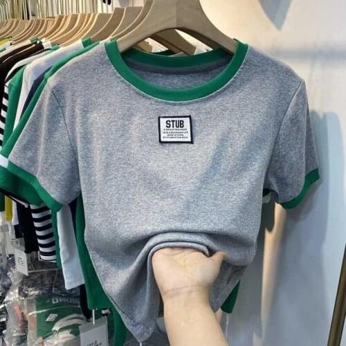 TSXT 2021 new Korean summer fashion casual round collar print slim personality trend spliced short-sleeve T shirt