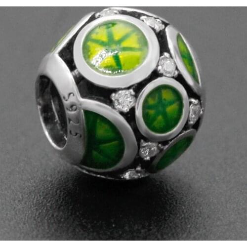 Fit Original Pandora Bracelet Beads 925 Sterling Silver Green Enamel Charm for Women Silver 925 Jewelry Valentines Day Gift