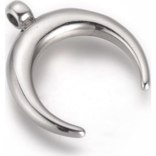 10pcs 304 Stainless Steel Pendants Crescent Moon Pendant Charms for Necklace Bracelet DIY Jewelry Making 28x24.5x5mm, Hole: 2.5m