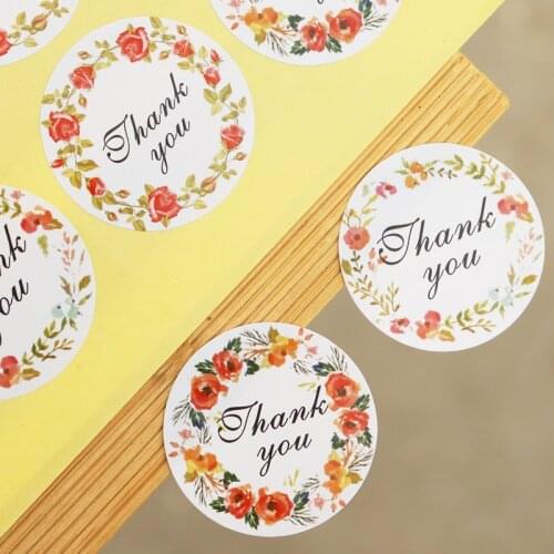 108pcs Thank You Floral Seal Sticker Flower Round Gift Paper Label Sticker Bag Candy Box Sealing Decor Anadem Baking Stickers