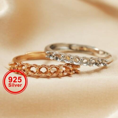 2.5-3MM 7 Stones Solid 925 Sterling Silver Rose Gold Tone Round Prong Bezel Adjustable Ring Settings 1210028