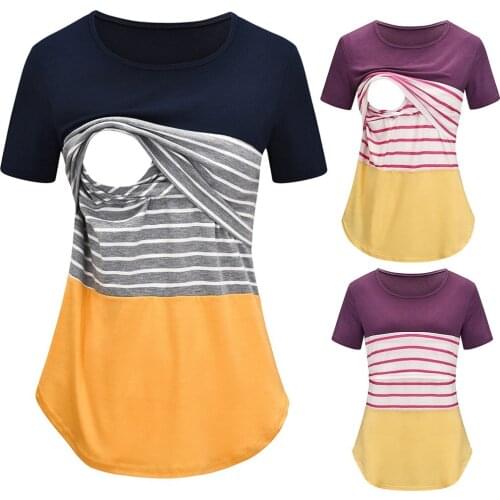 2021 Women Maternity Clothes Short Sleeve Striped Nursing Shirt Top For Breastfeeding Zwangerschaps Kleding Для Беременных