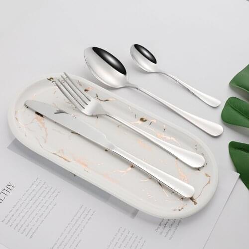 4Pcs Glossy Silver Stainless Steel Cutlery Tableware Dinnerware Flatware Set Forks Knives Spoons Set Party Wedding Silverware