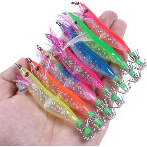 Hengjia 5pcs 10cm 9g Electronic Shrimp Bait Squid Jig Octupe Bait Artificial Hard Plastic Bait Shrimp Lures Sea Fishing Tackle