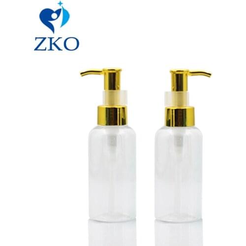 5pcs 80ml Plastic Bottle Golden Aluminum Oil Pump Refillable Lotion Pump Bottle Empty Cosmetic Containers (With Safety Buckles)