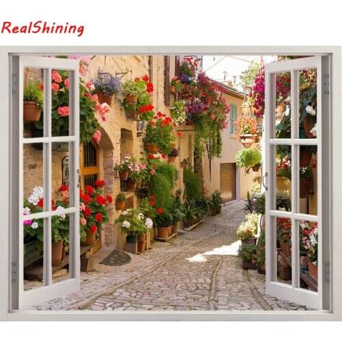 5D Diy Diamond Painting Cross Stitch full Square/round Diamond Embroidery Town scenery outside the window room Decor H2437
