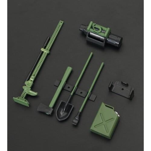6pcs 1/10 Scale Garage Accessories Tools Hi-Lift Jack Winch Shovel Jerry Can Axe Toy for RC Crawler Truck SCX10 TRX4 D90 CC01