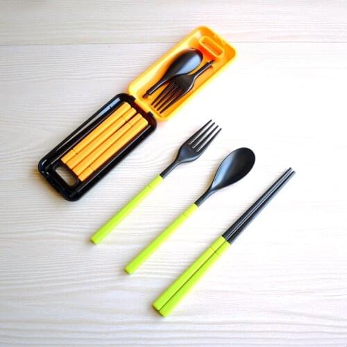 ABS portable tableware three-piece set travel chopsticks spoon storage box plastic student tableware