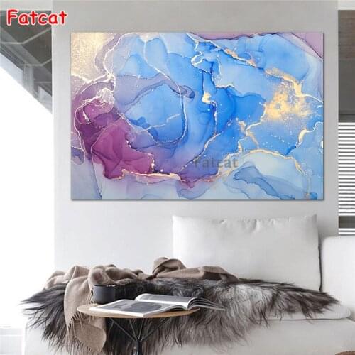 Diamond Embroidery Blue Cloud with Gold Cross Stitch Diamond Painting Full Sqaure Round Diamond Mosaic Abstract Picture PP1731
