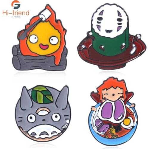Anime No Face Man Ponyo Totoro Brooch Miyazaki Hayao Cartoon Metal Enamel Cute Brooch Pin Lapel Hat Bag Decoration Jewelry Gift