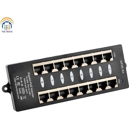 Free Ship Passive Ethernet Connector 802.3af PoE Patch Panel 12-56V PoE injector Gigabit 8 Port PoE Linker