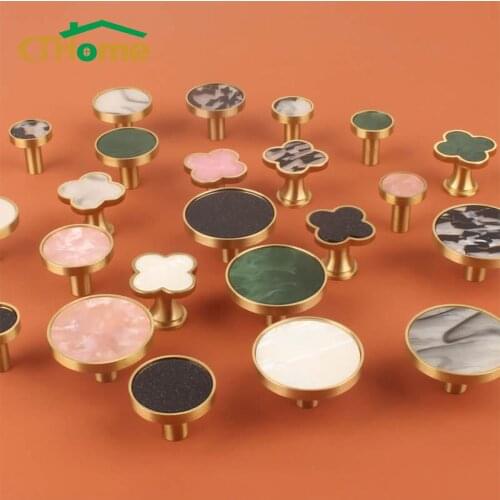 Black Door Knobs and Handle for Drawers Window Interior House Hook Single Hole Brass Resin Handmade Four Leaf Clover Round Shape