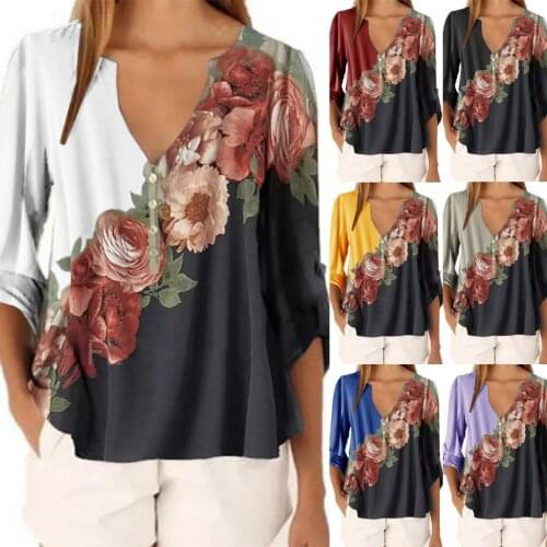 Floral Print Women Blouses Plus Size Top 5xl 2021 Summer V-neck Tops Half Sleeve Beach Shirt Office Work Shirts Blusas Feminina