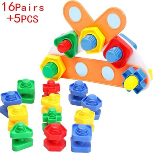 16Pairs Montessori Baby 3D Puzzles Kids Fixed Plate Puzzle Toys Games For Children Educational Toy Mind Build Screw Nut Set Gift