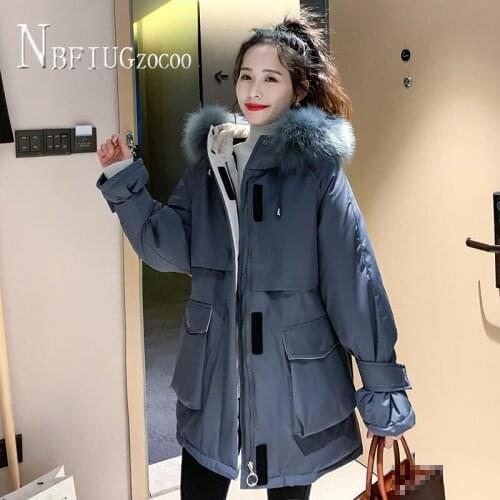 Long Style Women Parkas 2020 New Loose Thick Faux Fur Collar Female Overcoat