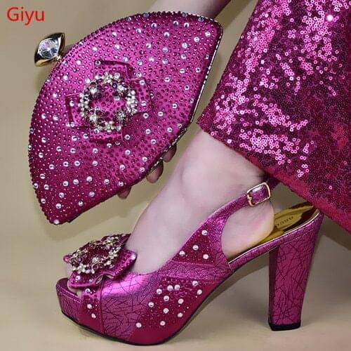 Doershow New fuchsia Italian Shoes With Matching Bags African Women Shoes and Bags Set For Prom Party Summer Sandal!SSTY1-7